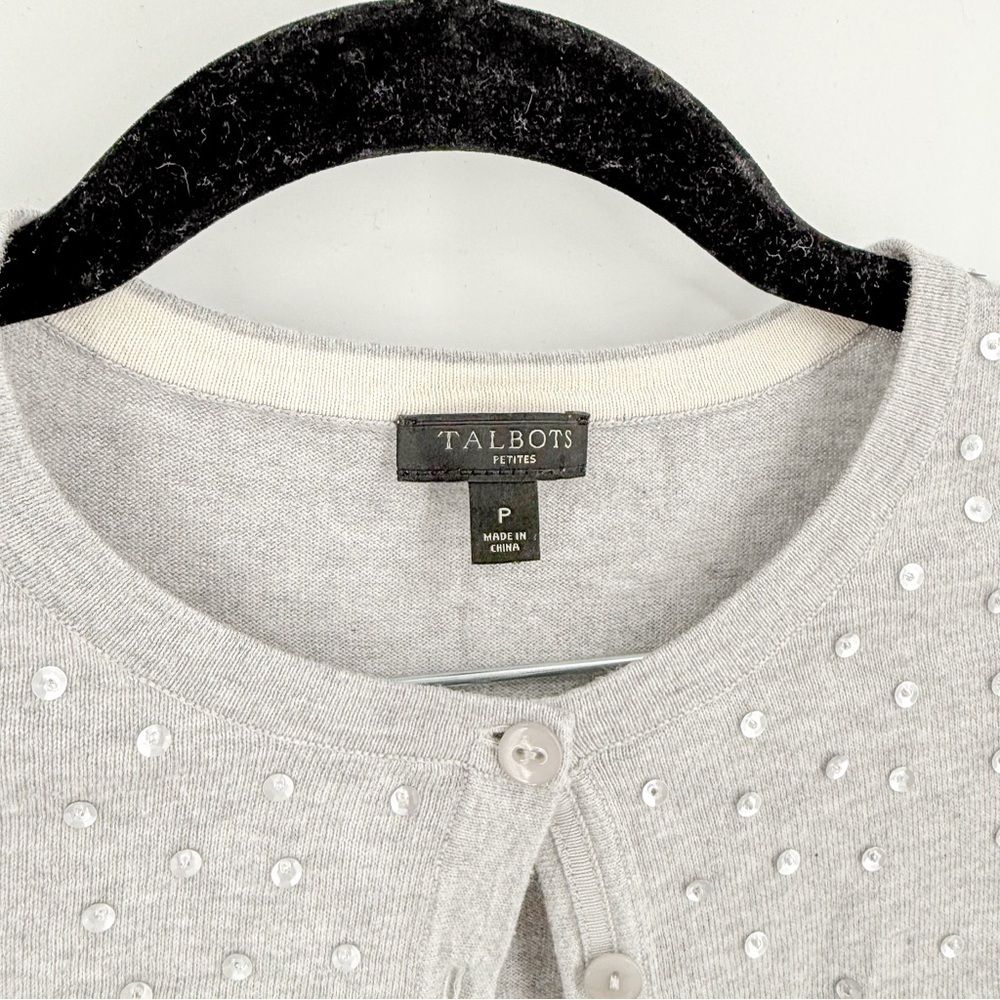 Talbots Gray Cardigan with Relaxed Fit and Crew Neck - Picture 2 of 4